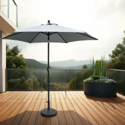 Grey Tilting Patio Umbrella with Base - 9 ft Black / Grey New