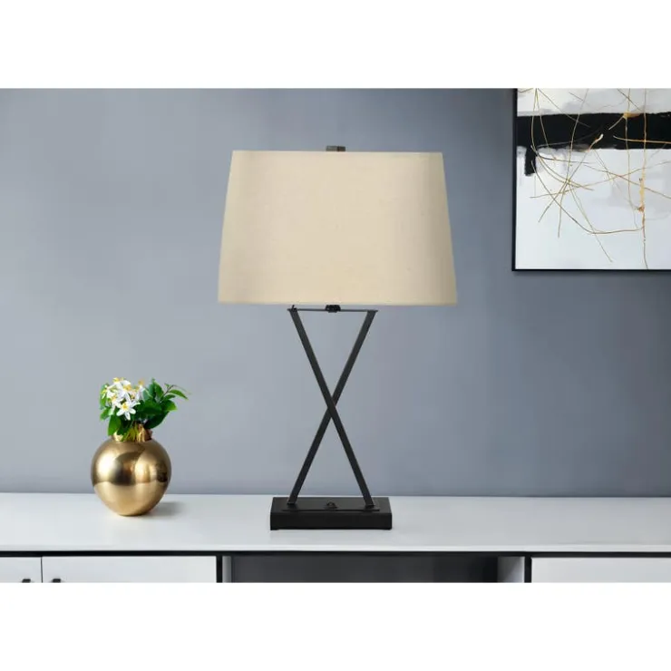 Monarch 25"H Metal Table Lamp with USB Ports Black Best
