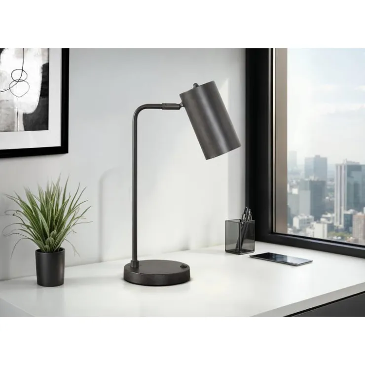 Monarch 18"H Metal Table Lamp with USB Ports Grey Discount