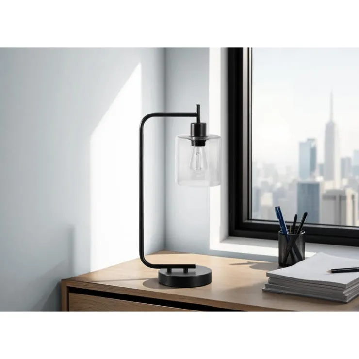 Monarch 20"H Metal Table Lamp with USB Ports Black