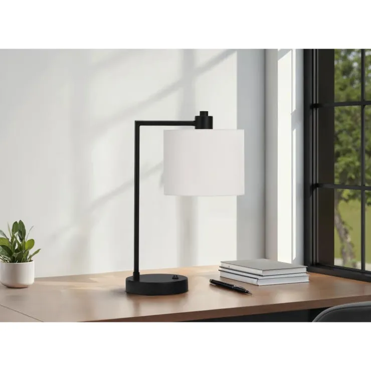 Monarch 19"H Metal Table Lamp with USB Ports Black