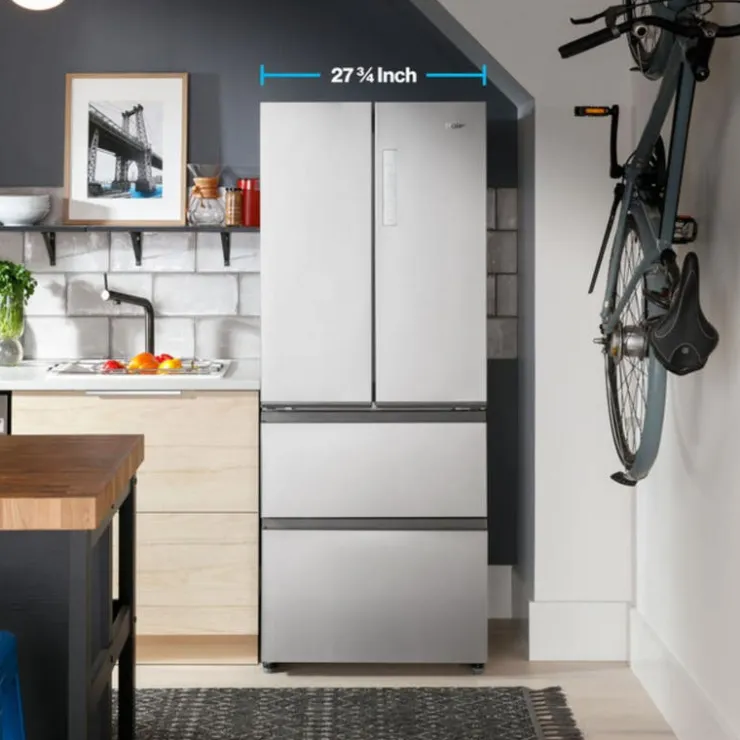 Haier 14,5 Cu Ft 28 In Refrigerator Bottom Freezer, French door - QJS15HYRFS Stainless Steel Outlet