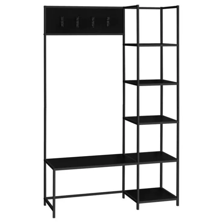 Monarch Hall tree / bench - 8 hooks / 5 shelves - 72"h - / metal Black New