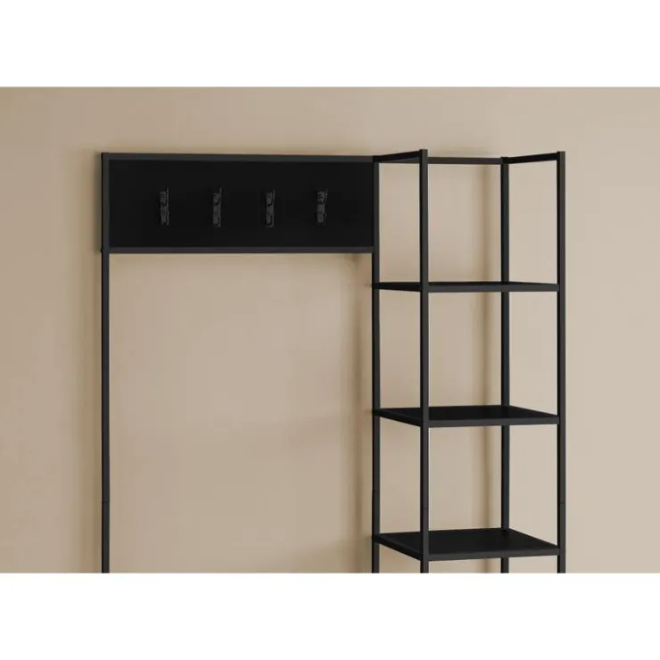 Monarch Hall tree / bench - 8 hooks / 5 shelves - 72"h - / metal Black New