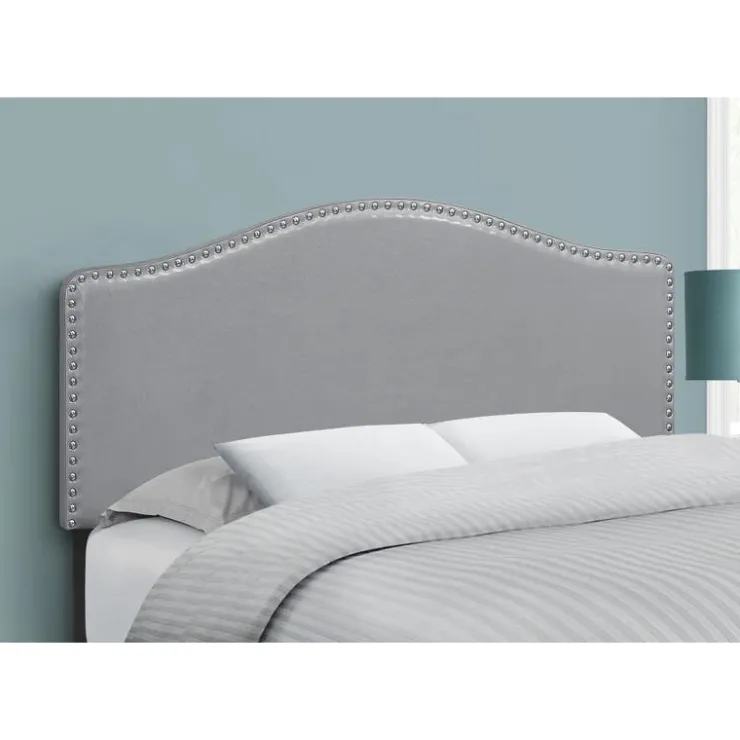 Monarch Headboard - full size - nailhead trim / arched top / upholstered panel - - Grey Outlet