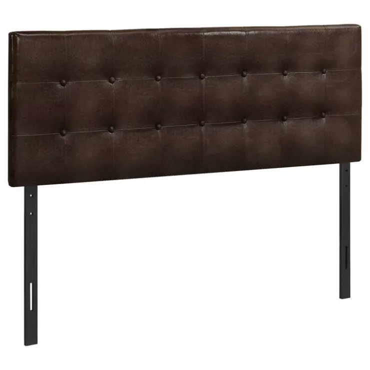 Monarch Headboard - queen size - button tufted / upholstered panel - dark leath - Brown Hot