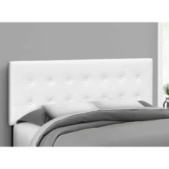 Monarch Headboard - queen size - button tufted / upholstered panel - leather-lo - White