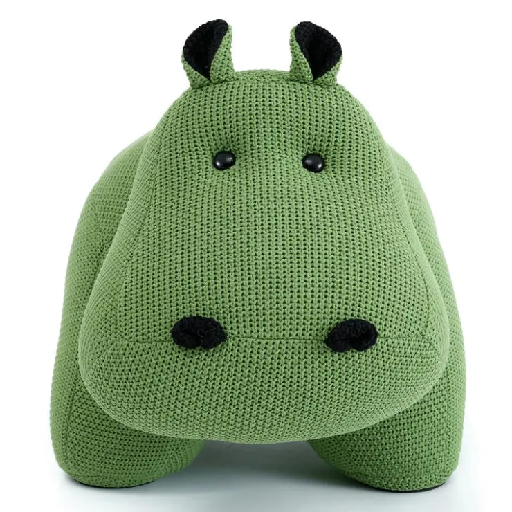 Hippopotamus-Shaped Kids Pouf – 28.3" x 15.4" x 13.8" Green Best