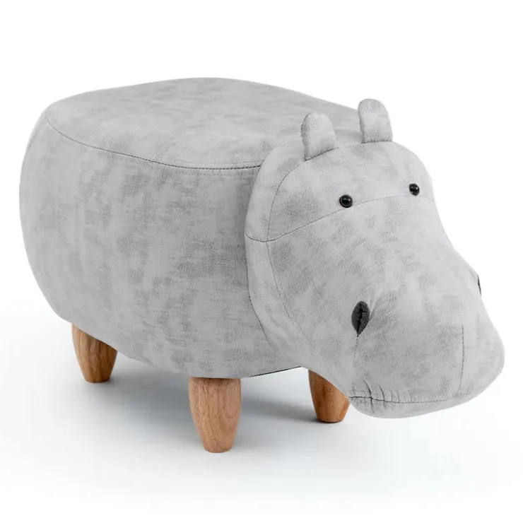 Hippopotamus-Shaped Kids Pouf – 26" x 14.2" x 13.8" Grey
