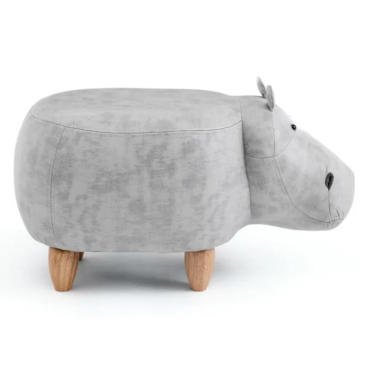 Hippopotamus-Shaped Kids Pouf – 26" x 14.2" x 13.8" Grey