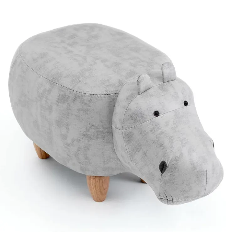 Hippopotamus-Shaped Kids Pouf – 26" x 14.2" x 13.8" Grey