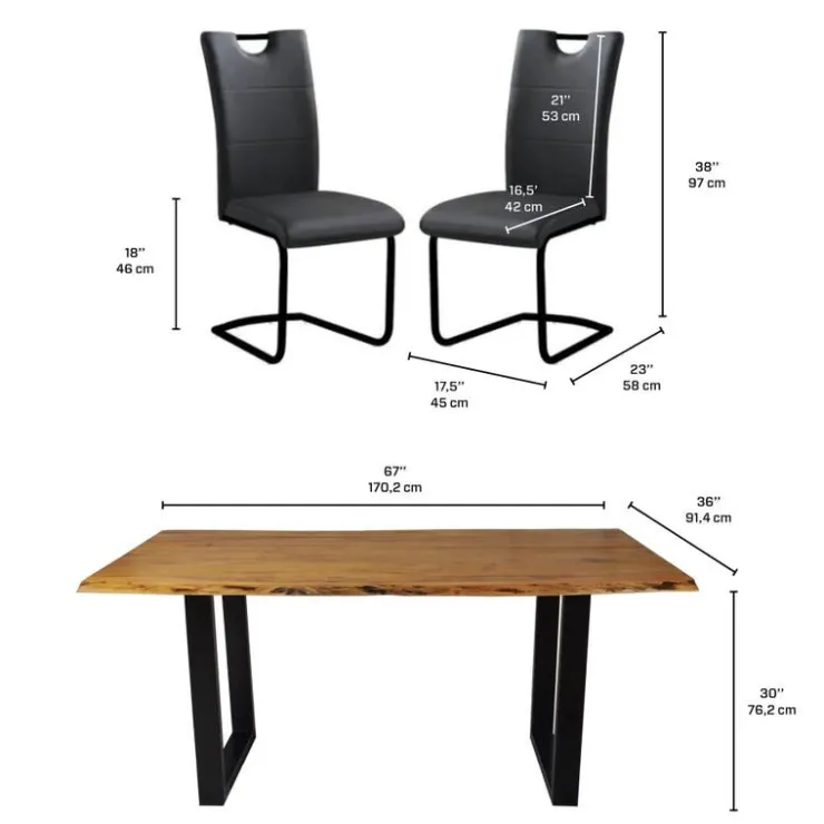 67-Inch Table with 4 Chairs - Black Outlet