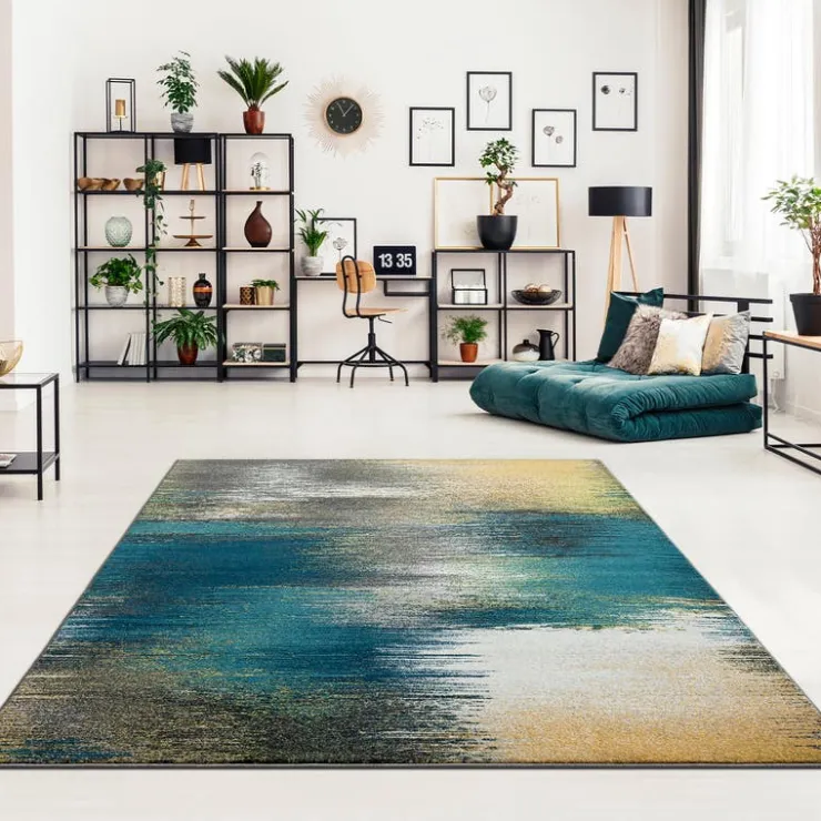 Indoor Rug - 5 x 8 Yellow/Turquoise/Black New
