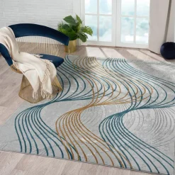 Indoor Rug - 5x8 Grey/Gold/Blue New