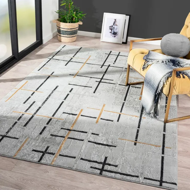 Indoor Rug - 5x8 Grey/Black/Gold Outlet