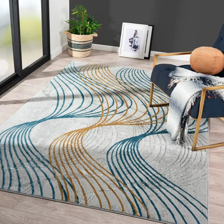 Indoor Rug - 8x10 Grey/Gold/Blue