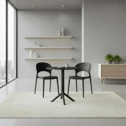 Indoor/Outdoor Resin Dining Set with Round Table and 2 Stackable Chairs – Black New