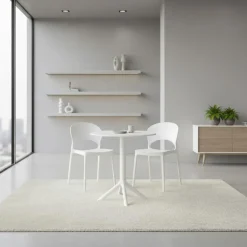 Indoor/Outdoor Resin Dining Set with Round Table and 2 Stackable Chairs – White Clearance