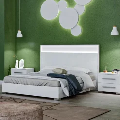 King Bed and Headboard with Lights (78'') WHITE Hot