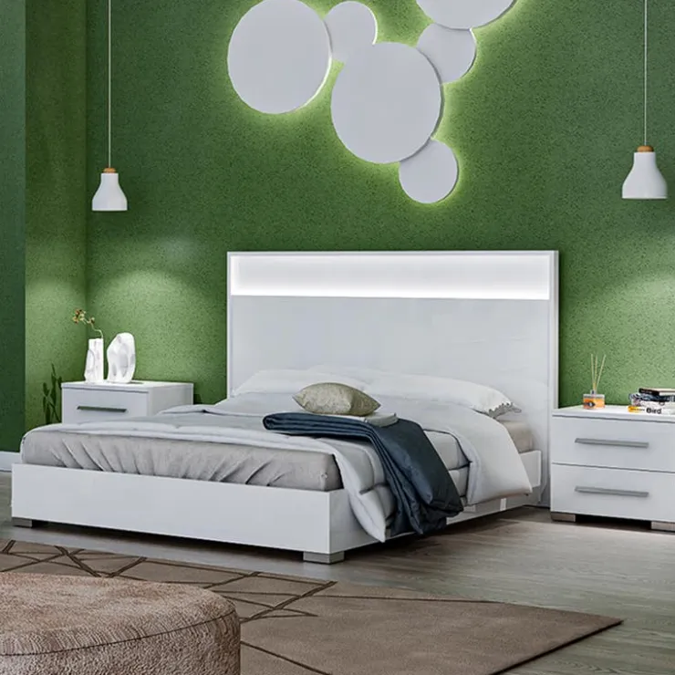 King Bed and Headboard with Lights (78'') WHITE Hot