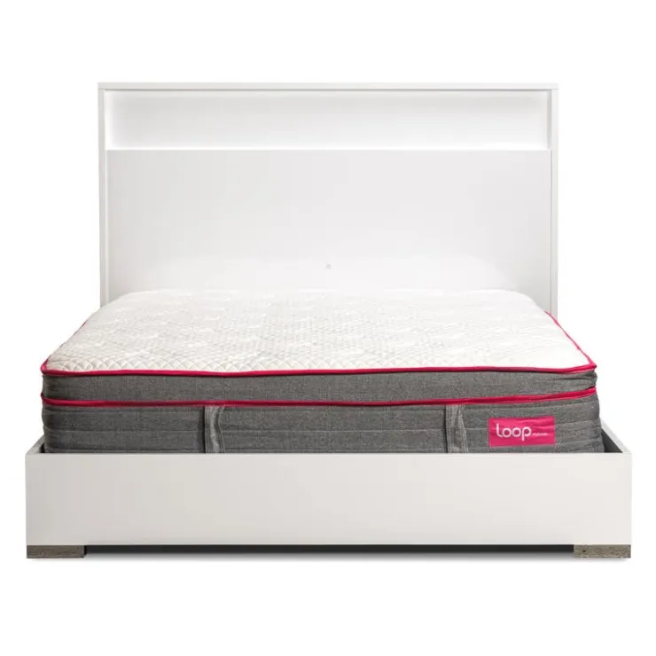 King Bed and Headboard with Lights (78'') WHITE Hot