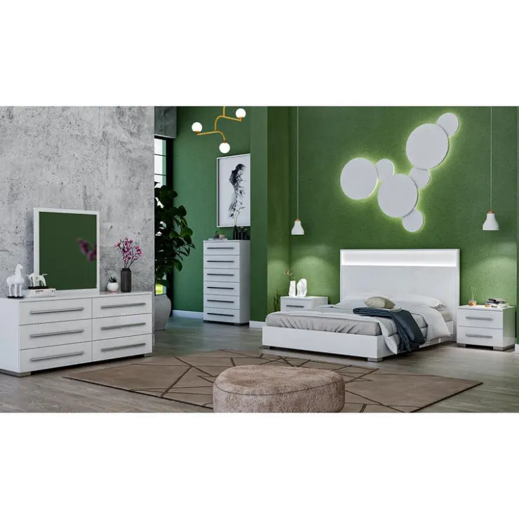King Bed and Headboard with Lights (78'') WHITE Hot