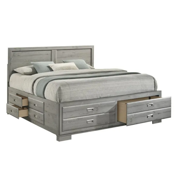 King Bed with Drawers & Headboard - 78" Grey Best