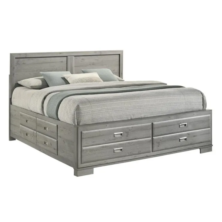 King Bed with Drawers & Headboard - 78" Grey Best