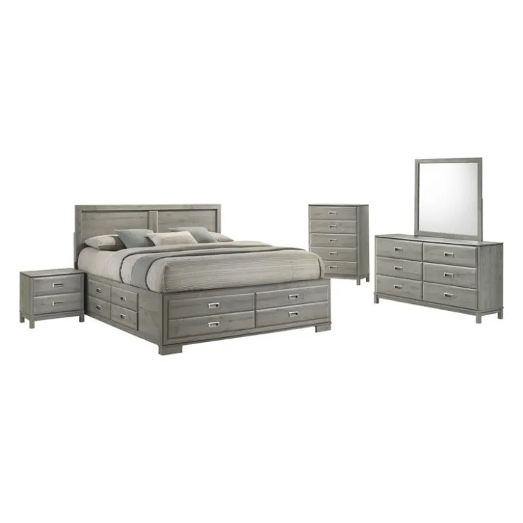 King Bed with Drawers & Headboard - 78" Grey Best