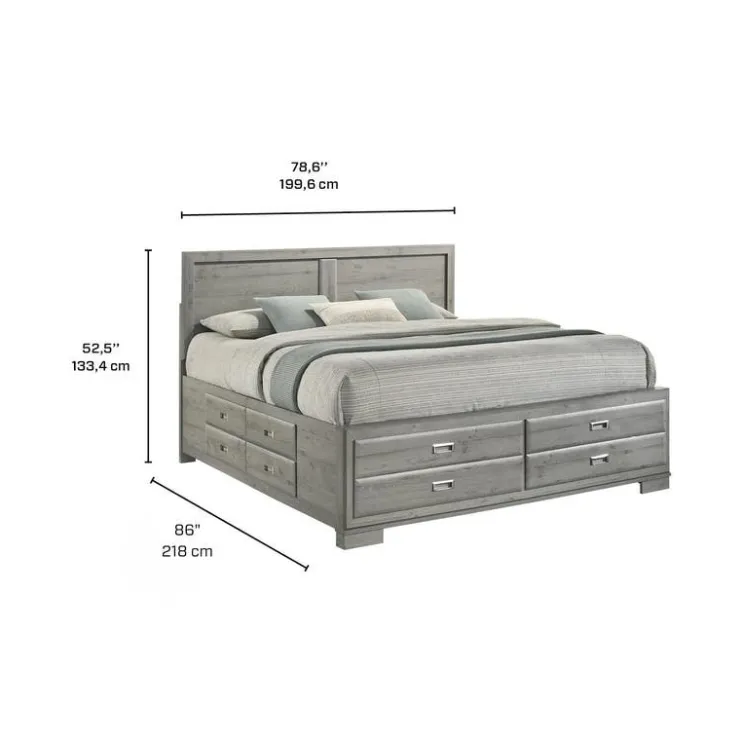 King Bed with Drawers & Headboard - 78" Grey Best