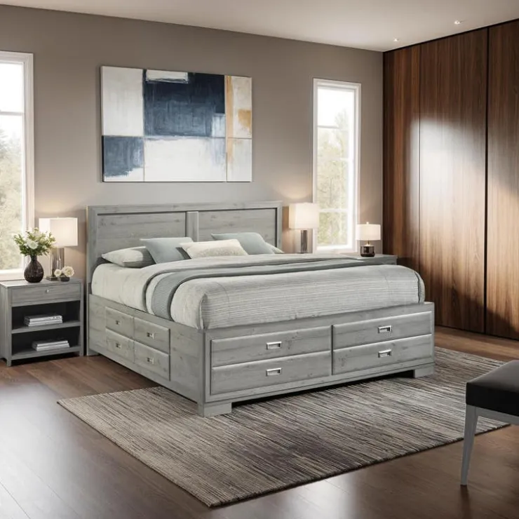 King Bed with Drawers & Headboard - 78" Grey Best