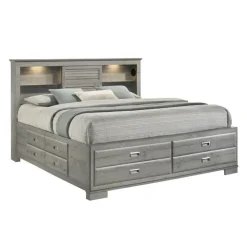 King Bed with Drawers & Multifunctional Headboard with Speakers - 78" Grey Clearance