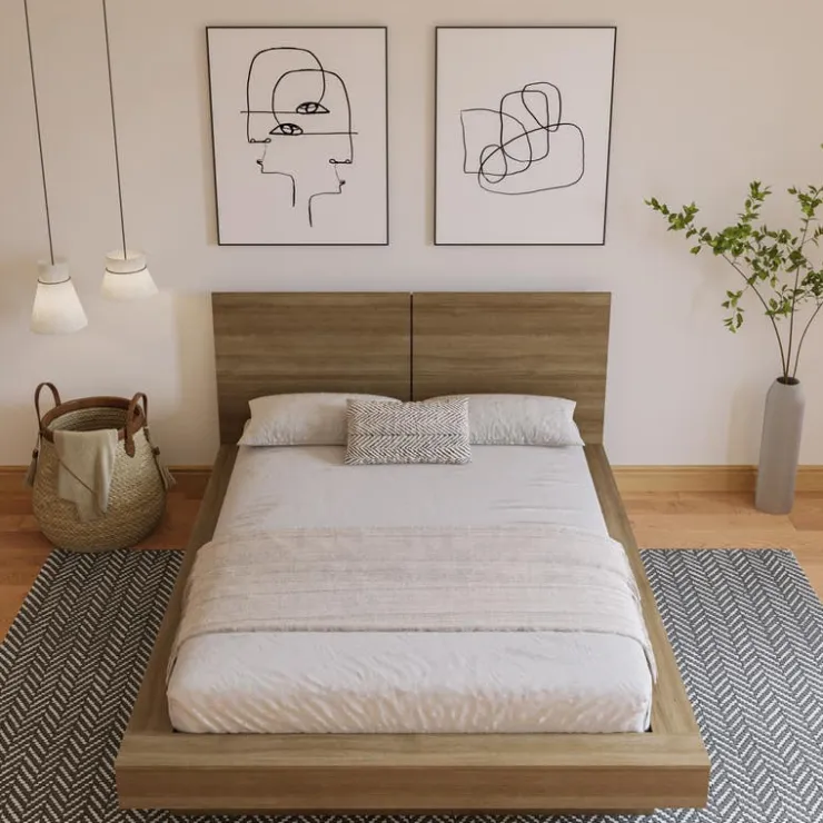 Nexera King Bed with Headboard (78") - Brown Oak Sale