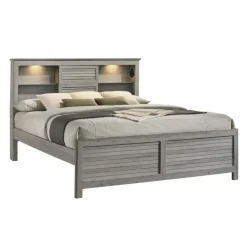 King Bed with Multifunctional Headboard with Speakers - 78" Grey New