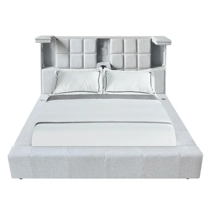 King Bed with Reading Lights and Console (78") Grey Sale