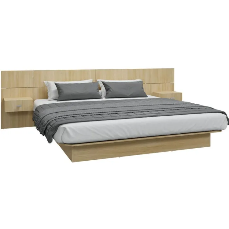 SUA-V King Bed with Wall Units and Nightstands (78") Natural Discount