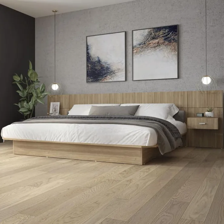 SUA-V King Bed with Wall Units and Nightstands (78") Natural Discount