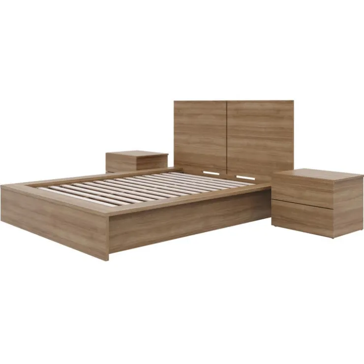 Nexera King Bedroom Set (78") - 4pcs - Brown Oak