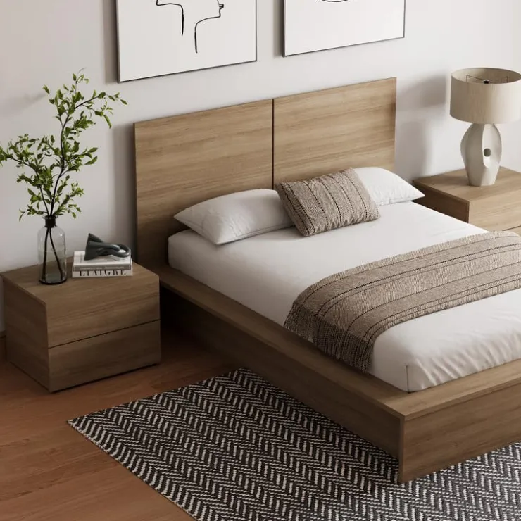 Nexera King Bedroom Set (78") - 4pcs - Brown Oak
