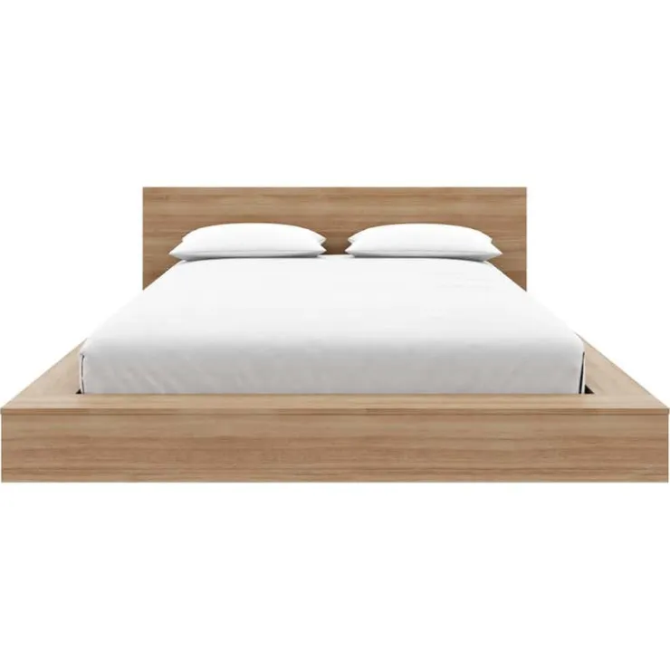 Nexera King Platform Bed with Headboard (78") - Brown oak Clearance