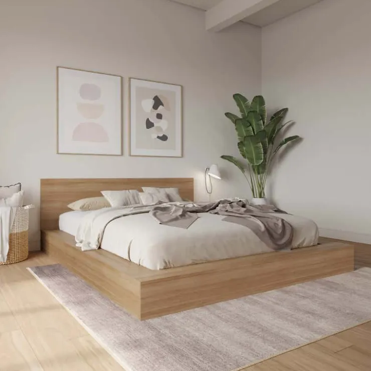 Nexera King Platform Bed with Headboard (78") - Brown oak Clearance