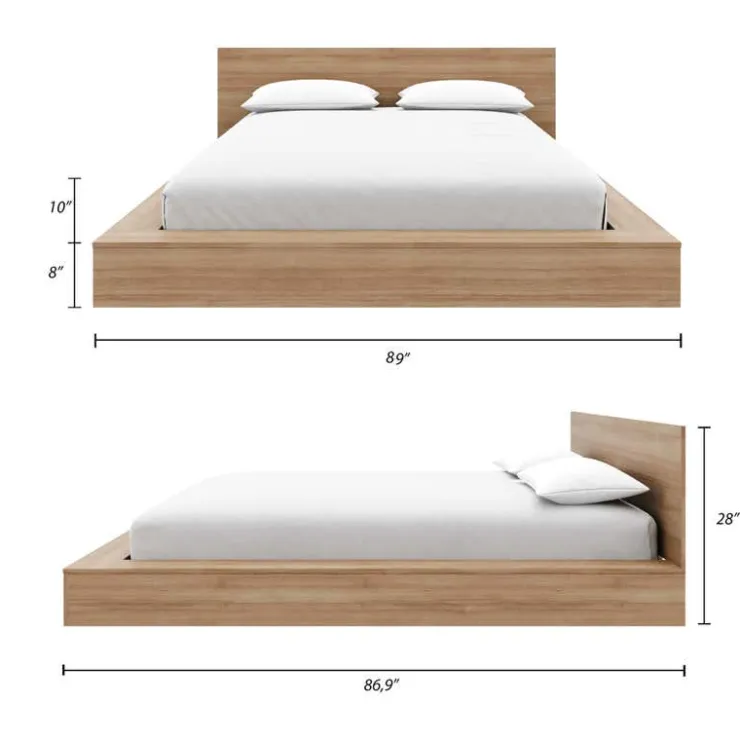 Nexera King Platform Bed with Headboard (78") - Brown oak Clearance