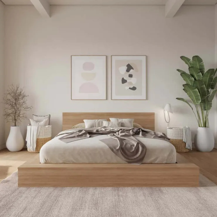 Nexera King Platform Bed with Headboard (78") - Brown oak Clearance