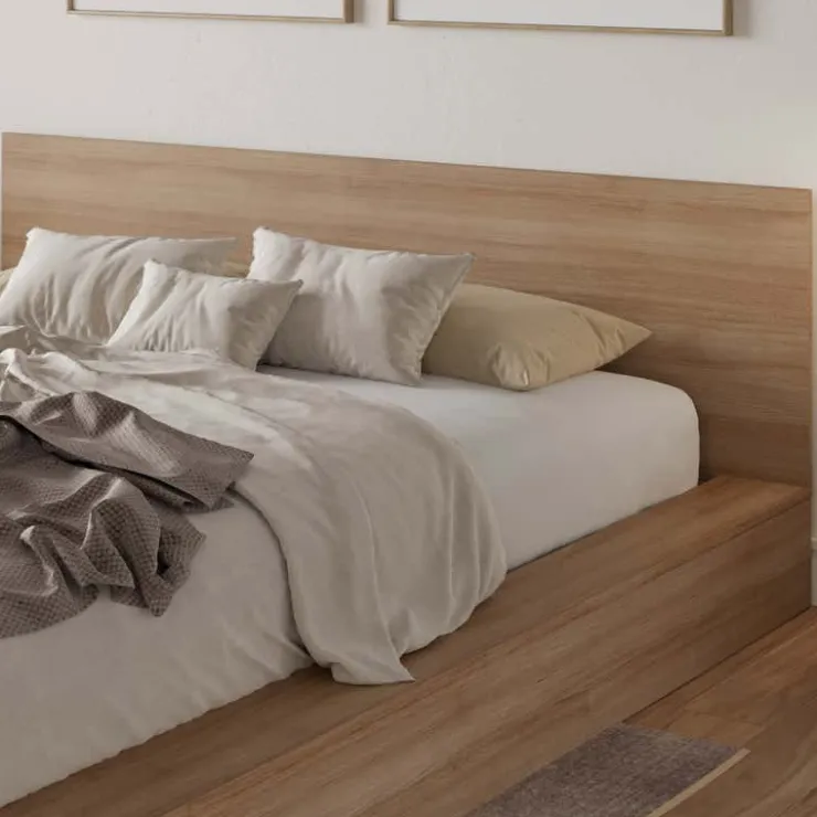 Nexera King Platform Bed with Headboard (78") - Brown oak Clearance