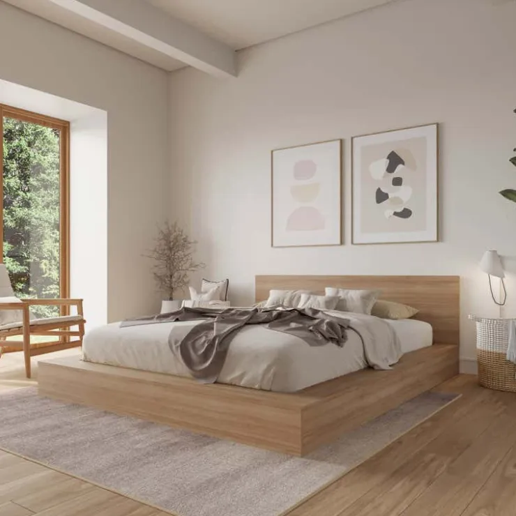 Nexera King Platform Bed with Headboard (78") - Brown oak Clearance
