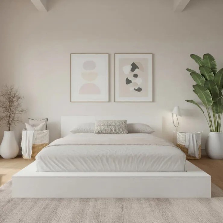 Nexera King Platform Bed with Headboard (78") - White wood grain Sale