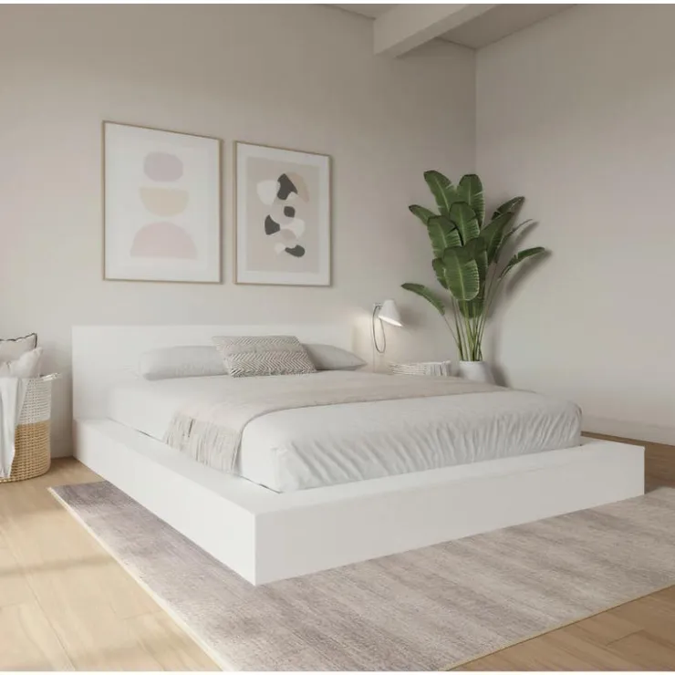 Nexera King Platform Bed with Headboard (78") - White wood grain Sale