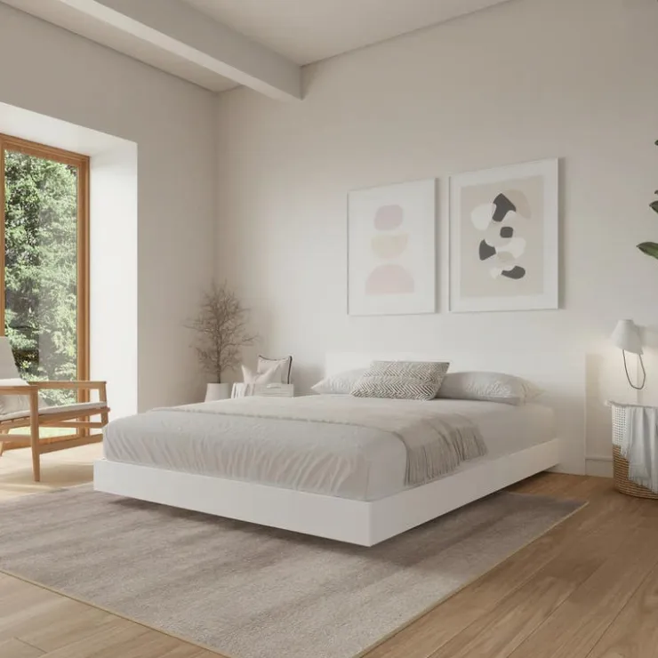 Nexera King Platform Bed with Headboard (78") - White wood grain Sale