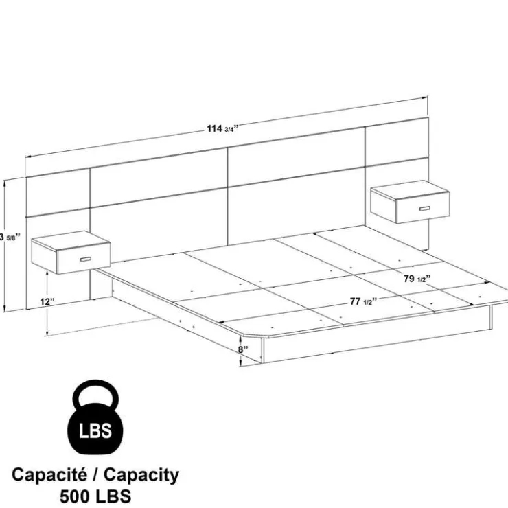 SUA-V King Platform Bed with Headboard and Nighstands (78") Natural Outlet