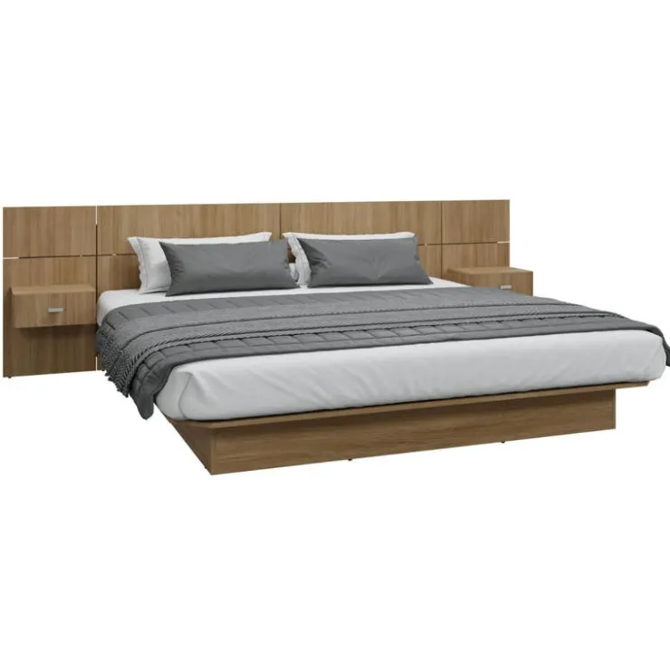 SUA-V King Platform Bed with Headboard and Nighstands (78") Natural Outlet